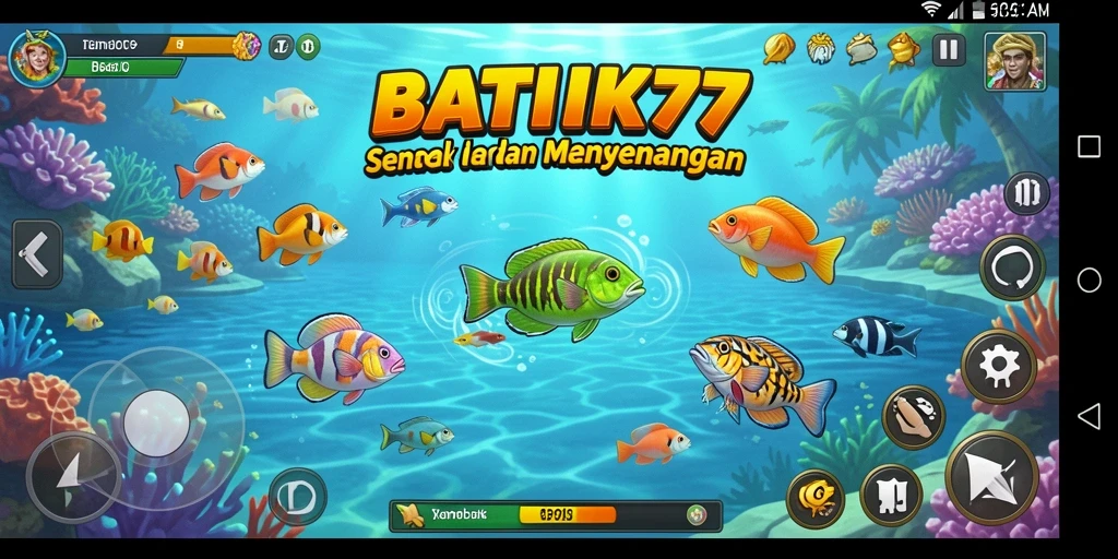 Tampilan gameplay seru dari BATIK77 dengan aksi menembak ikan.