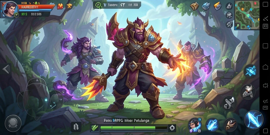 Tampilan gameplay HAIKUOTK saat pertarungan seru melawan monster.